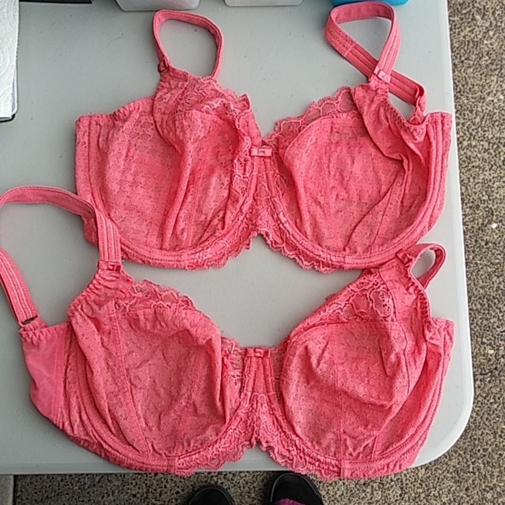 Panache bras, salmon pink, sizes 28H and 28HH.